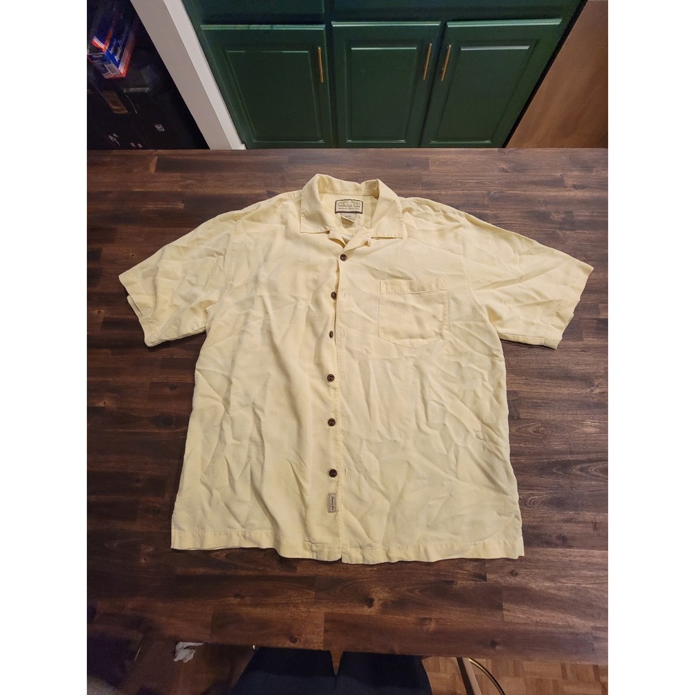 JAMAICA JAXX 100%‎ Silk Men's Hawaiian Camp Shirt ~  Tan ~ Size M